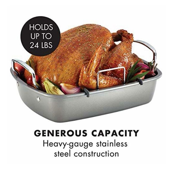 Circulon Nonstick Roasting Pan / Roaster with Rack 17”x13” Gray Nonstick NEW - Picture 5 of 7